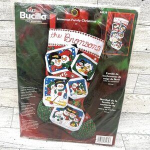 Brand New 2003 Plaid 18" Bucilla Felt Stocking Snowman Family Christmas #84939